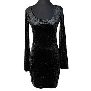 LIMBO Black Crushed Velvet Velour Long Sleeve Dress Boat Neck Line Small Medium